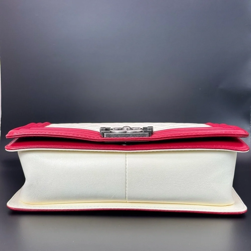 Authentic Chanel Medium Boy Bag – Rare Red & White Quilted Leather